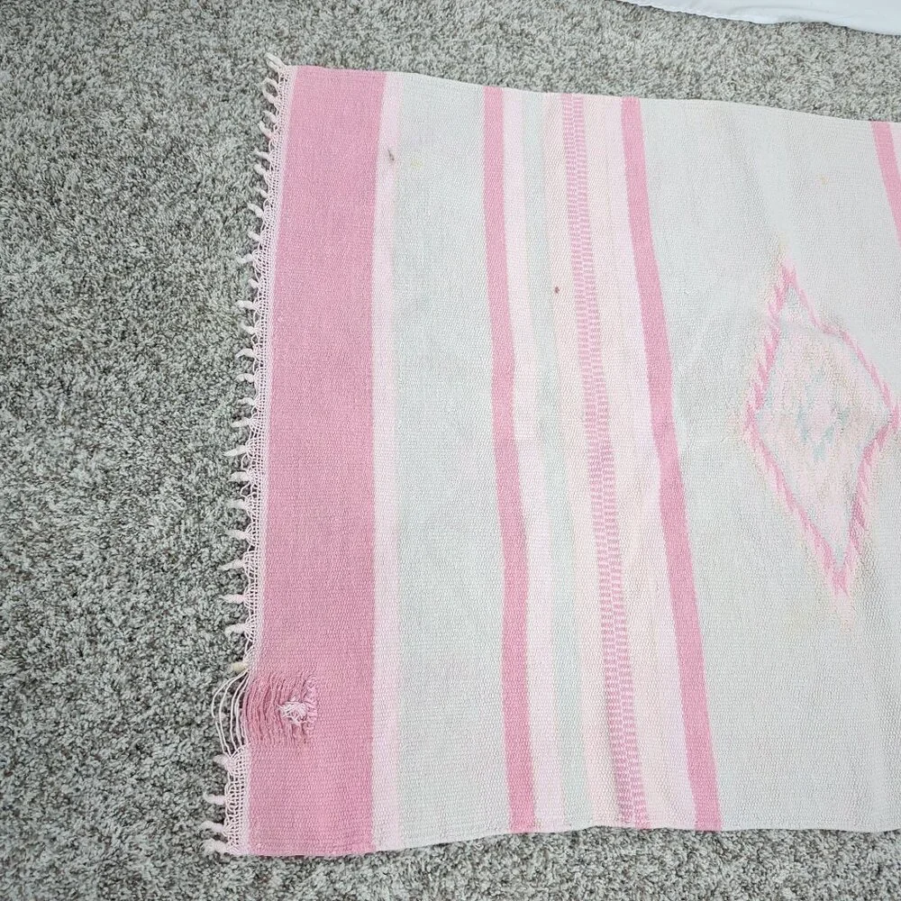 Vintage Pink Rug Indigenous Tapestry Knit Western Southwest